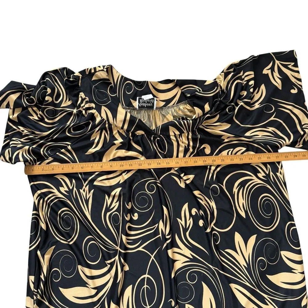 Anthony Richards Dress Women’s Plus 2X Black Beige Swirl Floral Caftan Maxi